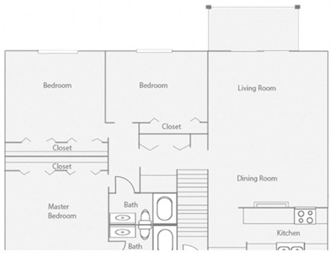 Floor plan for 3 beds, 2 baths, 1219 sqft